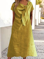 Loose Raglan Sleeve Asymmetric Solid Color Split-Joint Round-Neck Midi Dresses