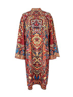 Long Sleeves Loose Contrast Color Printed Mock Neck Midi Dresses