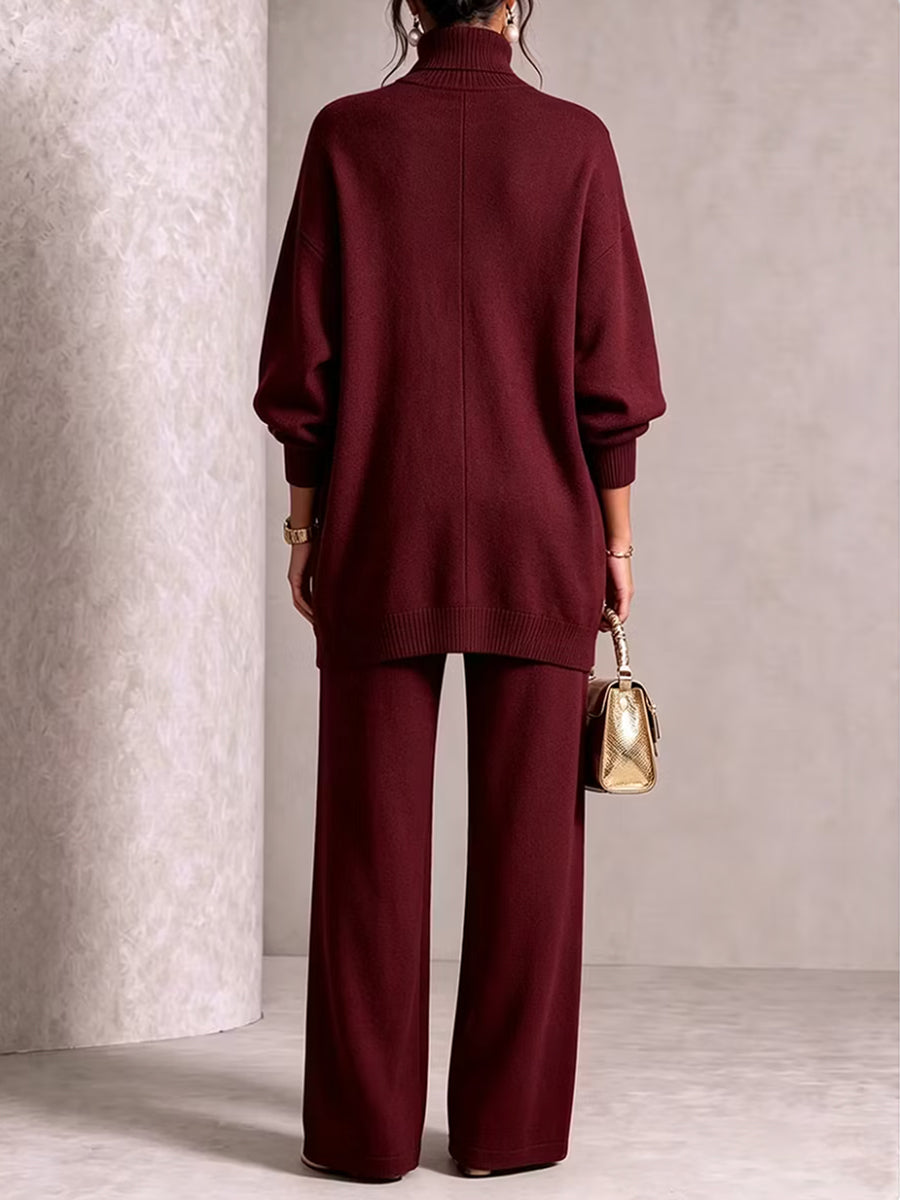 Solid Color Ribbed Pockets Buttoned Asymmetric Loose Long Sleeves High-neck Sweater Tops Pullovers