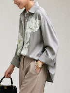 Flower Print Buttoned Loose Long Sleeves Lapel Blouses&shirts Tops