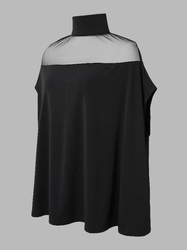See-Through Batwing Sleeves High-neck Blouses&shirts Tops