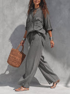 Pockets Plaid Elasticity Contrast Color Wide Leg Loose Trousers Pants
