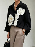 Flower Print Buttoned Loose Long Sleeves Lapel Blouses&shirts Tops
