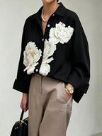 Flower Print Buttoned Loose Long Sleeves Lapel Blouses&shirts Tops