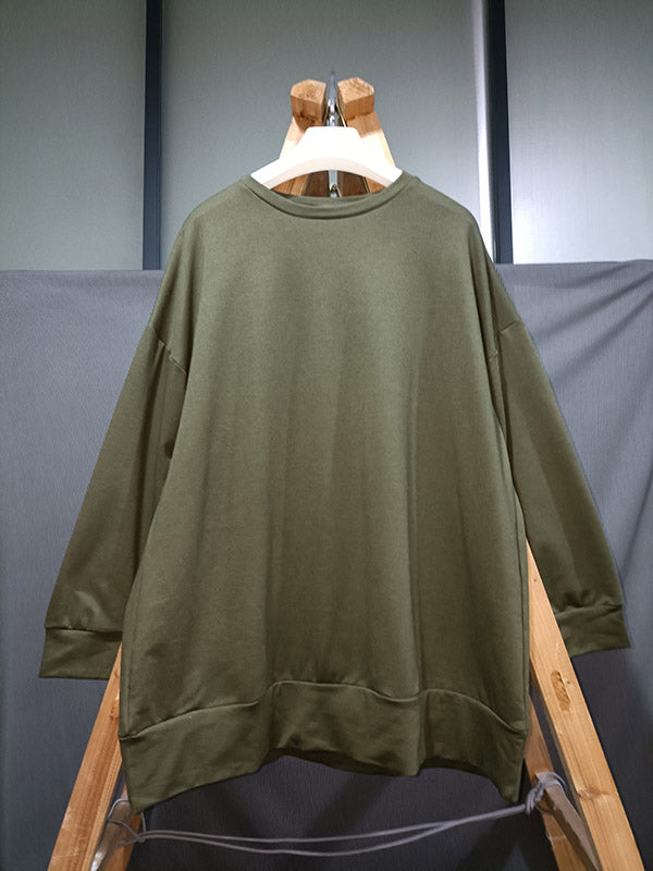 Casual Loose Solid Color Round-Neck Sweatshirt Top