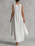 A-Line High-Low Solid Color Zipper Round-Neck Maxi Dresses