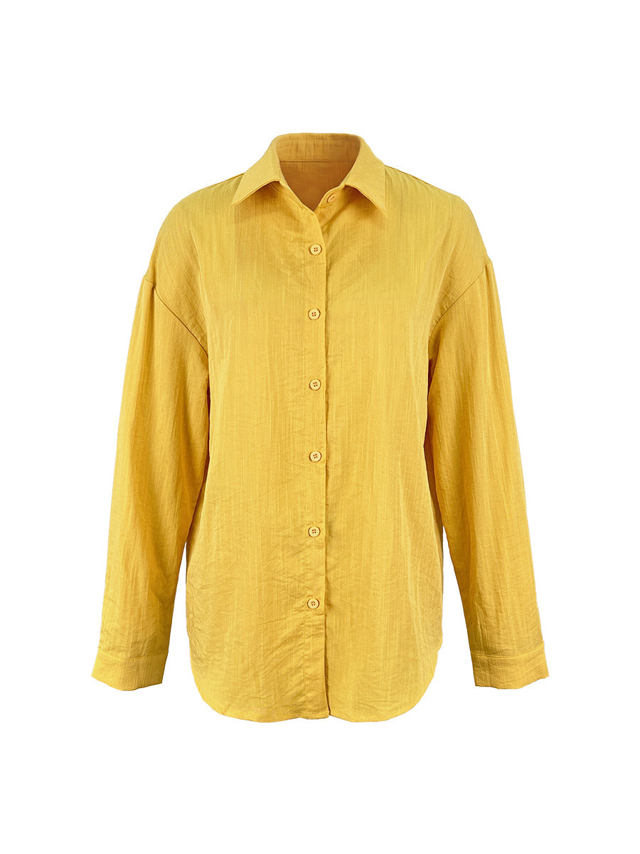 Long Sleeves Loose Buttoned Solid Color Lapel Blouses&Shirts Tops