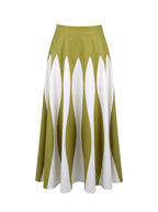 A-Line High Waisted Contrast Color Pleated Printed Skirts Bottoms