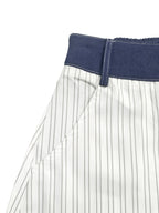 High Waisted Loose Buttoned Contrast Color Pockets Split-Joint Striped Tied Pants Trousers