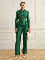 Column Skinny Pockets Solid Color Blazer Pants