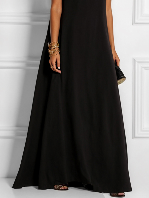Loose Sleeveless Hollow Solid Color Split-Joint Round-Neck Maxi Dresses