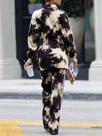 Tie Dye Striped Pockets Contrast Color Wide Leg High Waisted Trousers Pants