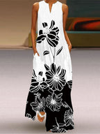 Loose Plus Size Contrast Color Pockets Printed V-Neck Maxi Dresses