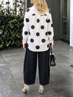 Pockets Pleated Contrast Color Buttoned Wide Leg High Waisted Trousers Pants
