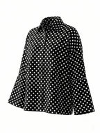 Long Sleeves Loose Buttoned Contrast Color Polka-Dot Split-Joint Lapel Blouses&Shirts Tops