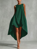 A-Line High-Low Solid Color Zipper Round-Neck Maxi Dresses
