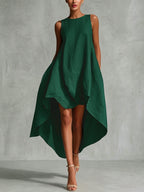 A-Line High-Low Solid Color Zipper Round-Neck Maxi Dresses