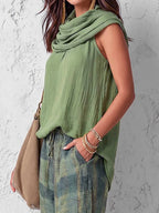Solid Color Pleated Sleeveless Loose Halter-Neck Tank Top