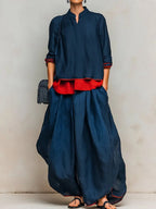 Solid Color Pockets Wide Leg Loose Trousers Pants