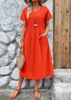 Stitch Short Sleeve Round Neck Dress