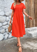 Stitch Short Sleeve Round Neck Dress
