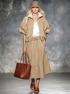 Zipper Drawstring Contrast Color Loose Half Sleeves Lapel Outerwear