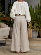 Split-Joint Solid Color Pleated Hollow Drawstring Loose Long Sleeves Cold shoulder Blouses&shirts Tops
