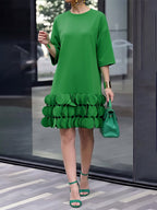 A-Line Loose Solid Color Split-Joint Three-Dimensional Flower Round-Neck Mini Dresses