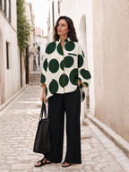 Polka-Dot Contrast Color Three-quarter Sleeves Loose Stand Collar Blouses&shirts Tops