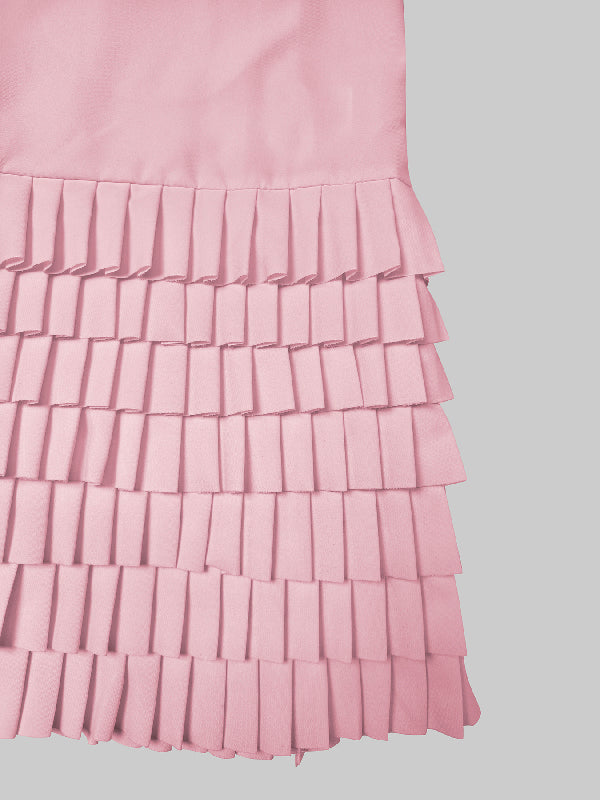 A-Line Long Sleeves Layered Pleated Pockets Solid Color Split-Joint Lapel Midi Dresses Shirt Dress