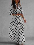 A-Line Half Sleeves Buttoned Contrast Color Elasticity Polka Dot Lapel Maxi Dresses Shirt Dress