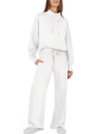 High Waisted Long Sleeves Drawstring Split-Joint Sweatshirt + Pants/Trousers Two Pieces Set