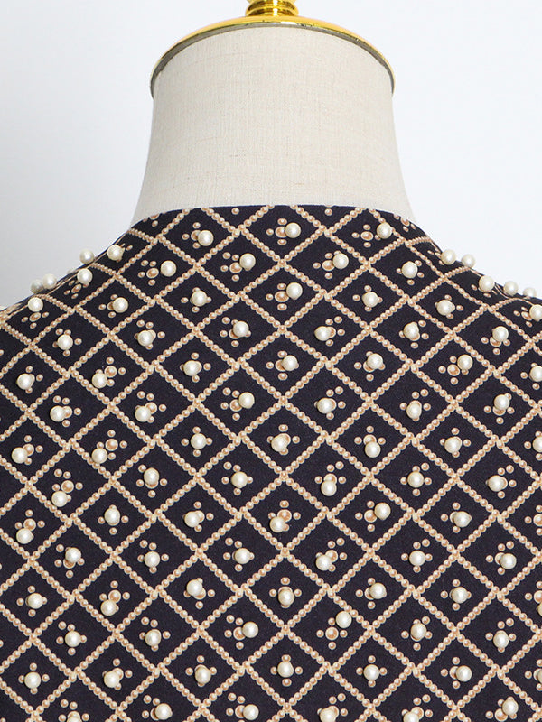 Long Sleeves Loose Beads Printed V-Neck Blazer Outerwear(Size is larger than normal.)