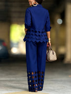 Solid Color Pockets Hollow Wide Leg Loose Trousers Pants