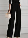 High Waisted Straight Leg Pleated Solid Color Split-Joint Pants Trousers
