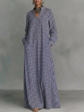 Pockets Plain Contrast Color Puff Sleeves Loose V-neck Maxi Dresses