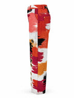 Printed Pockets Hollow Contrast Color Wide Leg High Waisted Trousers Pants