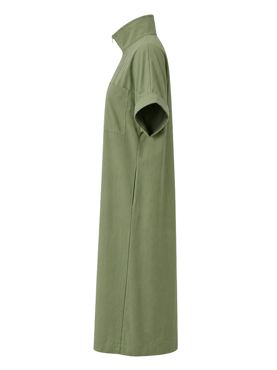 Zipper Solid Color Pockets Sleeveless High Waisted V-neck Maxi Dresses