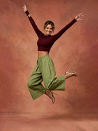 Solid Color Pockets Pleated Elasticity Buttoned Wide Leg Loose Trousers Pants