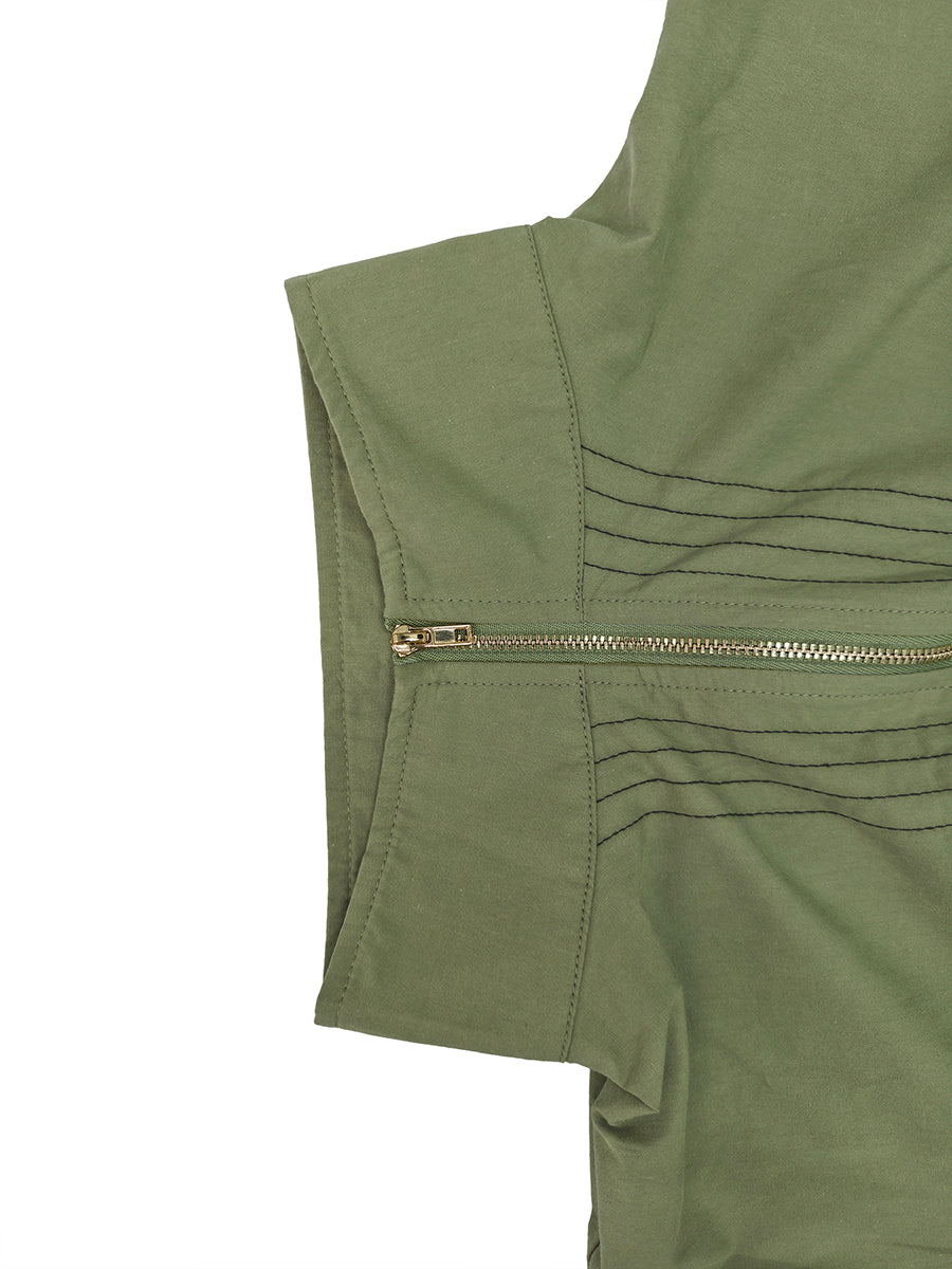 Zipper Solid Color Pockets Sleeveless High Waisted V-neck Maxi Dresses