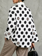 Long Sleeves Loose Buttoned Polka Dot Printed V-Neck Blouses&Shirts Tops