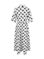 A-Line Half Sleeves Buttoned Contrast Color Elasticity Polka Dot Lapel Maxi Dresses Shirt Dress