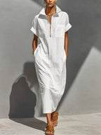 Zipper Solid Color Pockets Sleeveless High Waisted V-neck Maxi Dresses