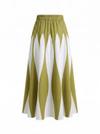 A-Line High Waisted Contrast Color Pleated Printed Skirts Bottoms