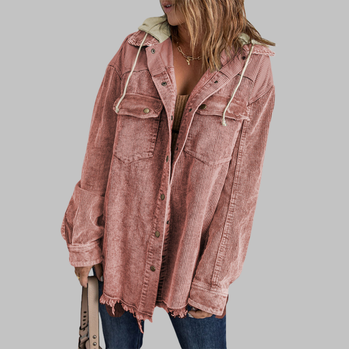 DABRINA™ - Classic Button Down Long Sleeve Hooded Jacket