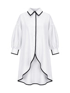 Contrast Color Buttoned Loose Long Sleeves Lapel Blouses&shirts Tops