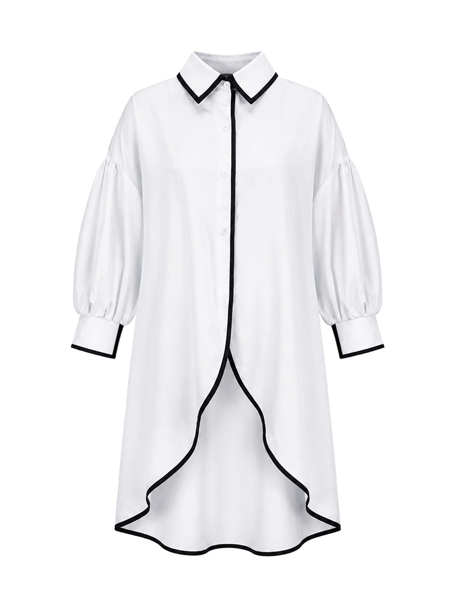 Contrast Color Buttoned Loose Long Sleeves Lapel Blouses&shirts Tops