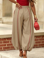 Pockets Elasticity Contrast Color Wide Leg Loose Trousers Pants