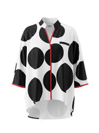 Polka-Dot Contrast Color Three-quarter Sleeves Loose Stand Collar Blouses&shirts Tops