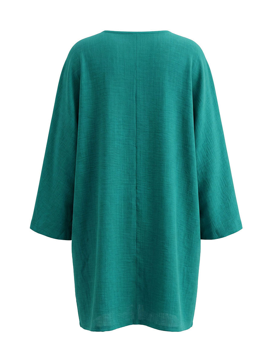 Batwing Sleeves Loose Pockets Solid Color Deep V-Neck Mini Dresses